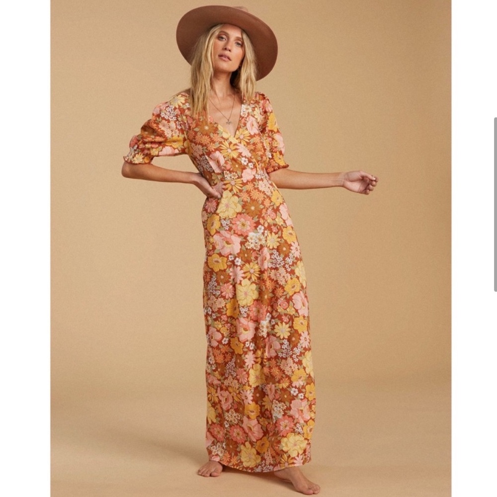 Billabong Floral Maxi Dress in Orange and Pink